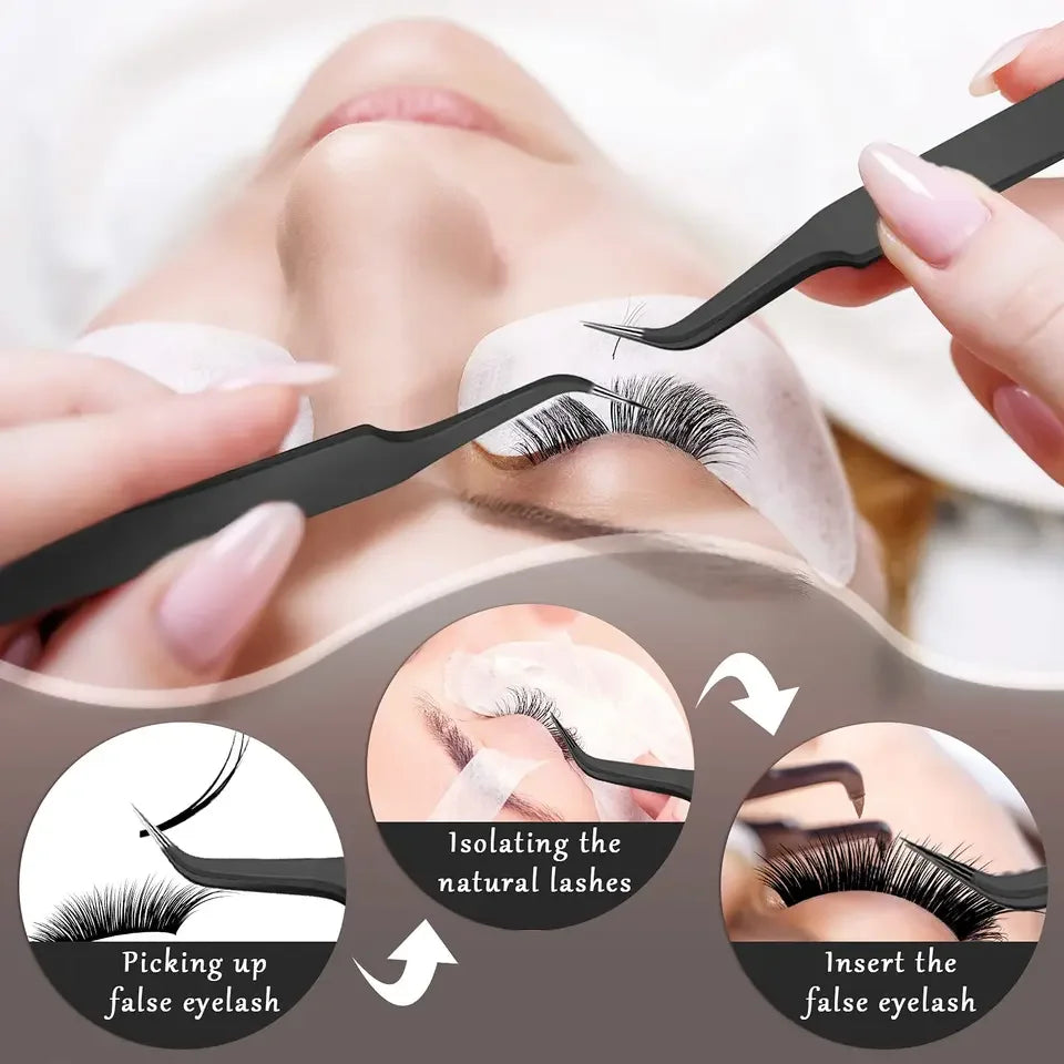 Stainless Steel Curved Tip Eyelash Extension Tweezers Pointed Qme