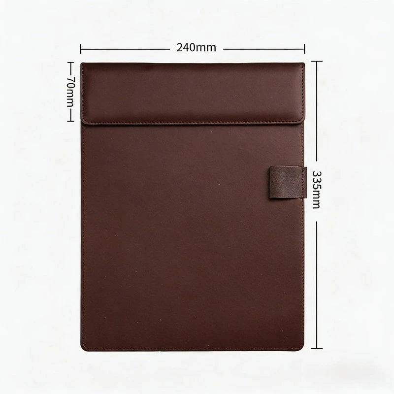 A4 Clipboard Folder Work PU Leather File Clip Document Holder Qme Brown
