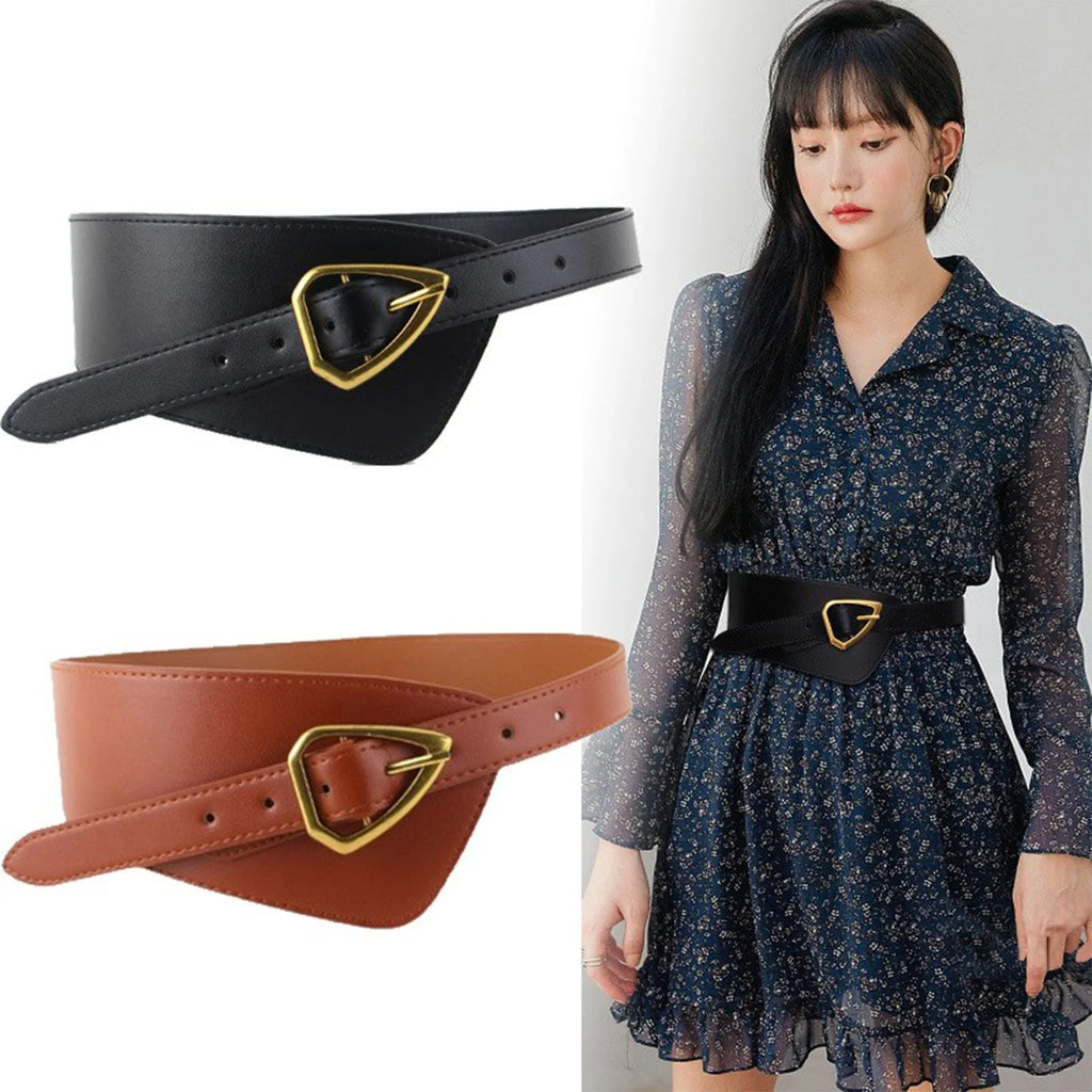 Women's Korean Version Black and Brown Dress Wide Waist Cincher Outerwear Fashion Casual Versatile Decorative Accessories Qme