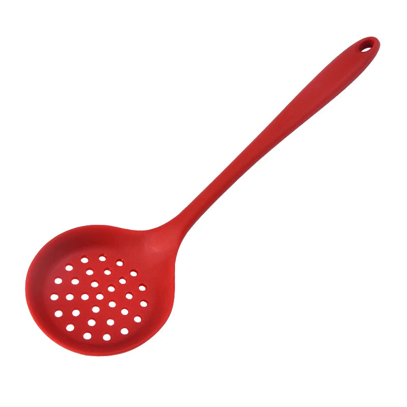 Long Handle Silicone Colander Non-Stick Cooking Strainer Heat Resistant Filter Spoon Mesh Skimmer Oil Mesh Colander Kitchen Tool Qme A1 Red