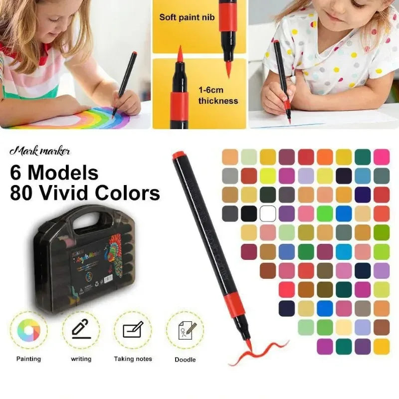 12/24/36/48/60/80 Colors Acrylic Marker Pen Set Waterproof And Quick Dry Paper Stackable Pens For Children And Students Qme