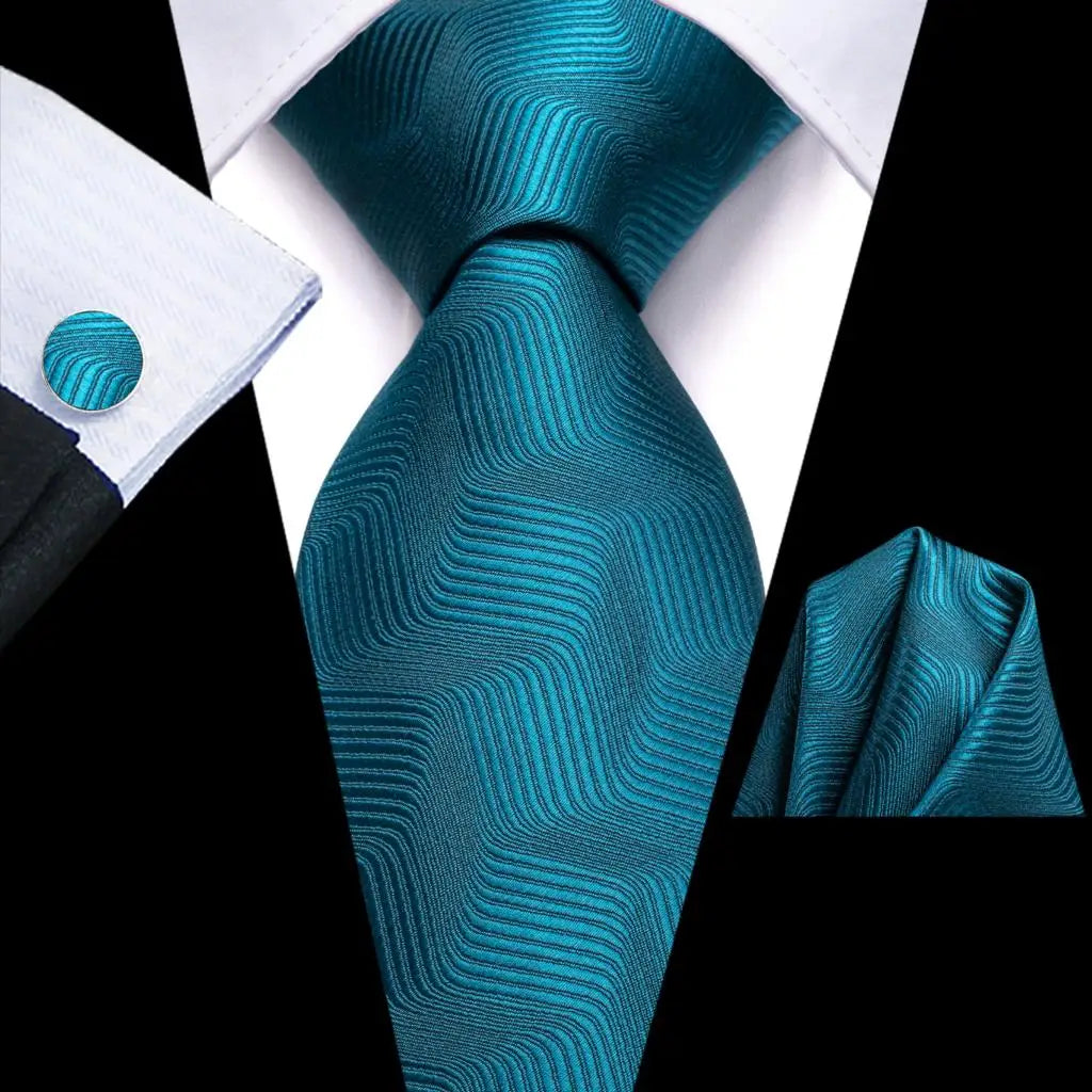 Hi-tie Solid Orange Blue Mens Fashion Necktie Handkerchief Cufflinks