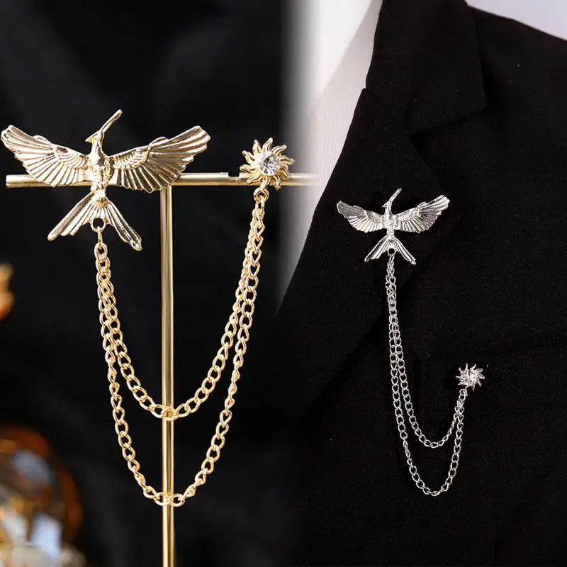 Creative Eagle Shaped Metal Chain Brooches Pin Man Suit Shirt Lapel Pin Women Jewelry Accessries Qme