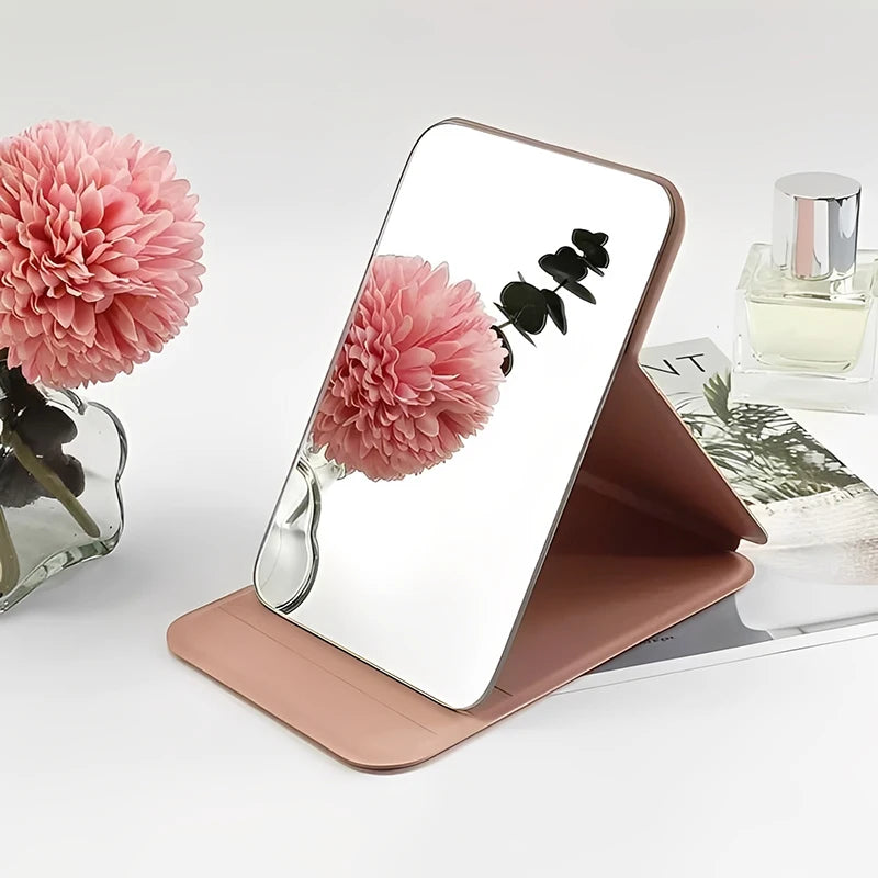 Foldable Makeup Mirror Simple Portable Handheld Desktop Dual-use Qme