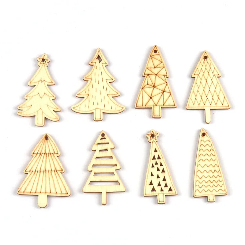 25pcs 5x3cm Unfinished Christmas Tree Wood Pieces Hanging Pendant DIY Handmade Crafts Xms Oranments Party Home Decoration c4116 Qme