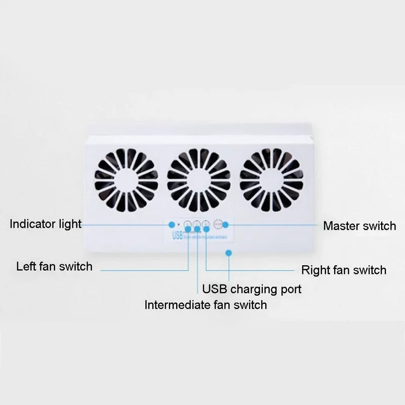 Upgrade USB Charging Solar Powered Fan Car Cooler Front/Rear Window Radiator Exhaust Fan Auto Air Vent Fan Ventilation Radiator Qme