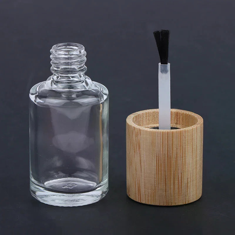 Cylindrical Glass Nail Oil Bottle Hair Brush Glue Solid Wood Bamboo Qme
