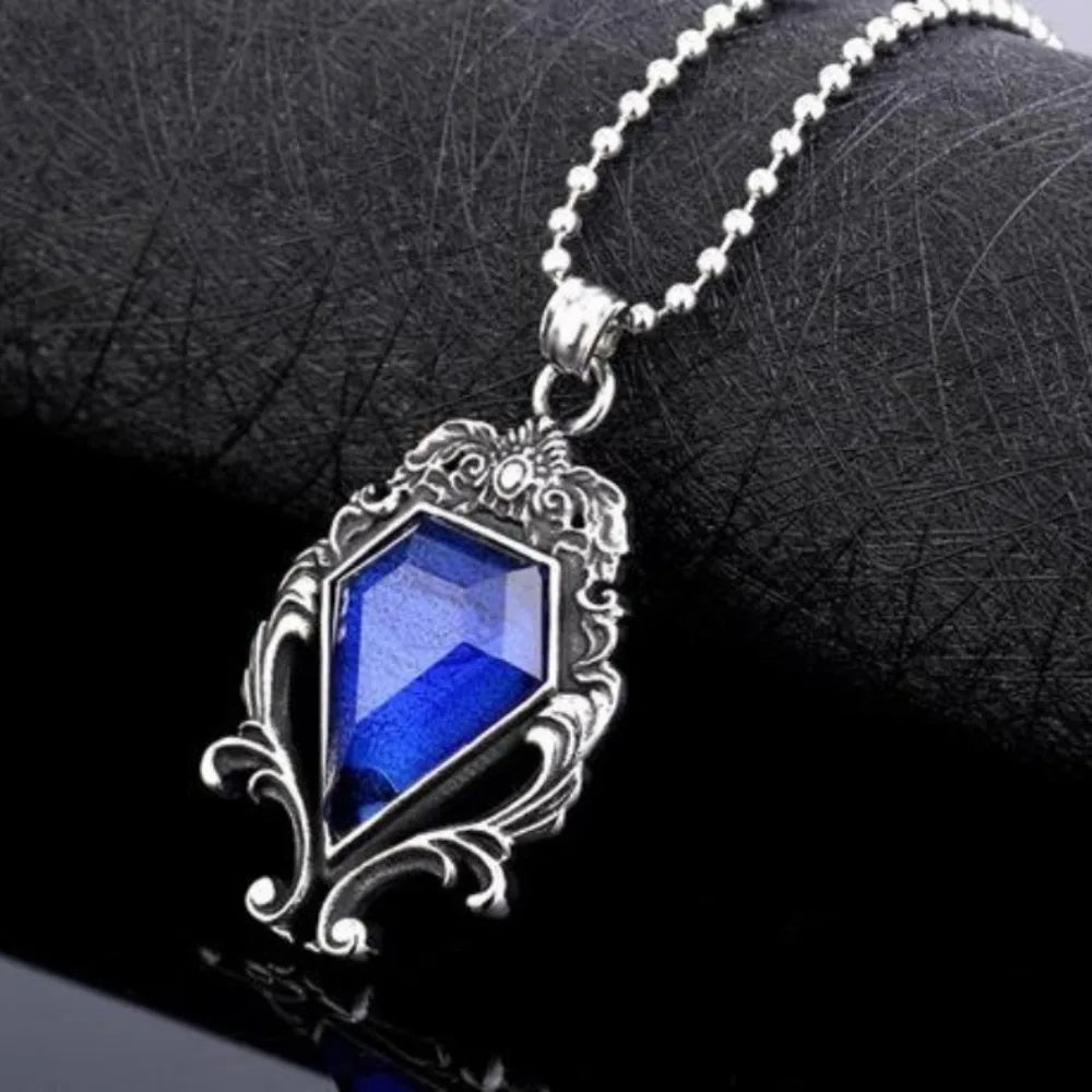 Sapphire Necklace Cosplay Princess Obsidian Simulation Pendant Women Fashion Popular Accessory Retro Gothic Jewelry Prop Gift Qme
