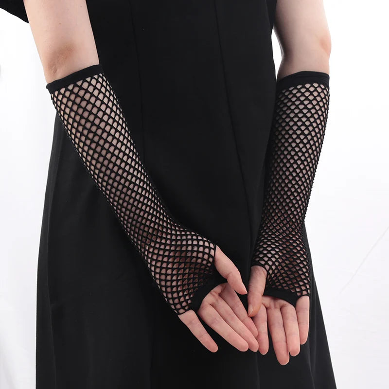 Womens Fashion Long Fishnet Fingerless Gloves Party Wear Girls Punk Qme