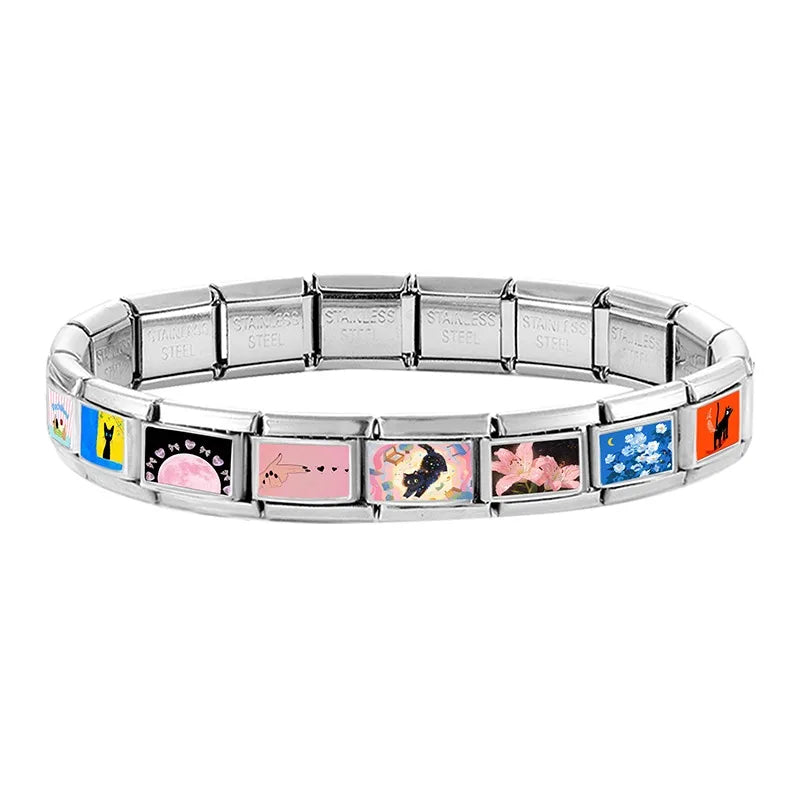 Wholesale Y2K Plastic Bag Lovely Cats Dogs Flowers Italian Charms Fit 9mm Stainless Steel Women Men Bracelet DIY Making Jewelrys Qme