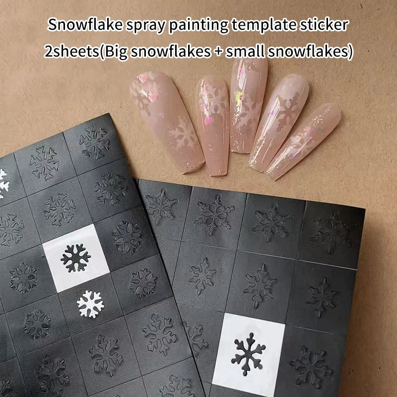 2 Sheets Nail Art Airbrush Stencils Nails Snowflakes Hollow Reusable Qme