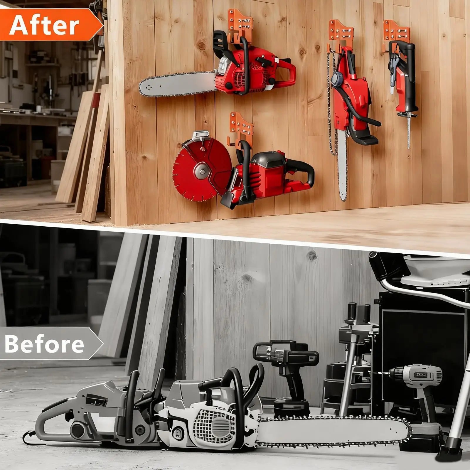 Chainsaw Mount Heavy Duty Wall Organizer Shed Two Hook Garden Garage Qme
