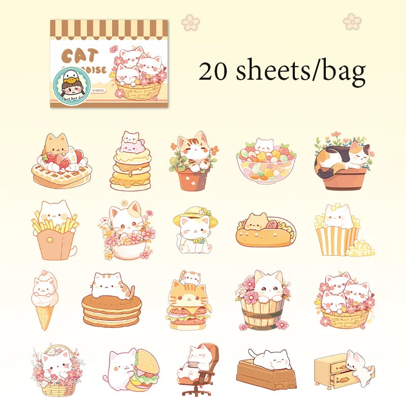 20 Sheets/Bag Cute Cat PET Stickers for Creative Journal Scrapbooking Stationery Planner Phone Case Gift Decor Qme 3