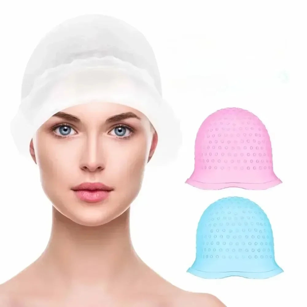 2Pcs/Set Hairdressing Hair Dyeing Caps With Metal Hooks Professional Barber Silicone Hair Dye Cap Barbershop Salon Styling Tools Qme