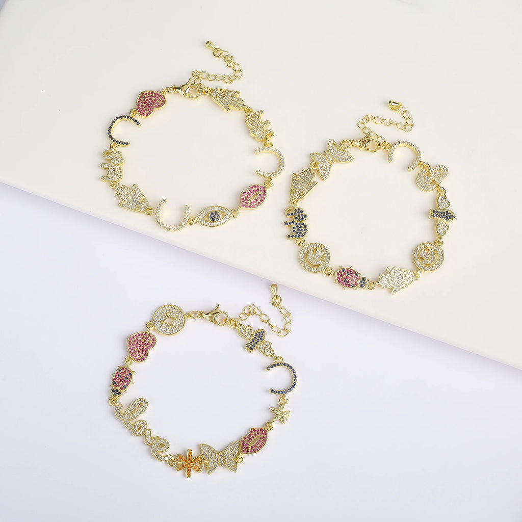 8 Style New Design Hot Sale Zirconia Lips Animal Butterfly Alphabet Combination Bracelet Luxury for Women Party Jewelry Gift Qme