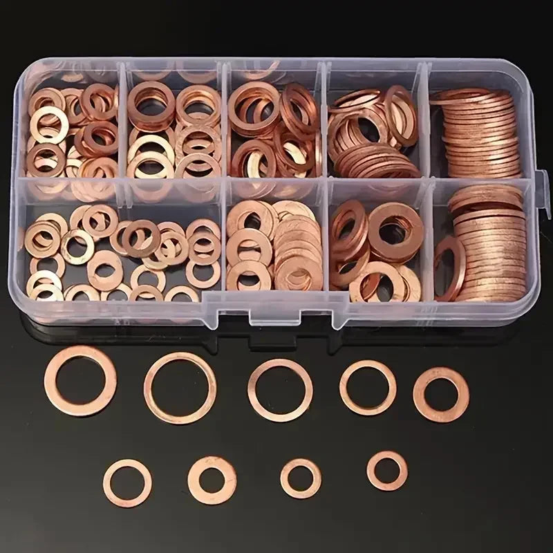100 PCS Of Copper Washers, Washers, Nuts, And Bolts, With Box M4/M5/M6/M8/M10/M12/M14 Seal Combination Kit For Oil Pan Plugs Qme