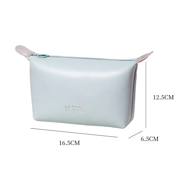 A Traveling Toiletry Makeup Organizer Large Capacity PU Leather Dumplings Cosmetic Bag Waterproof Tophandle Washing Storage Bags Qme blue