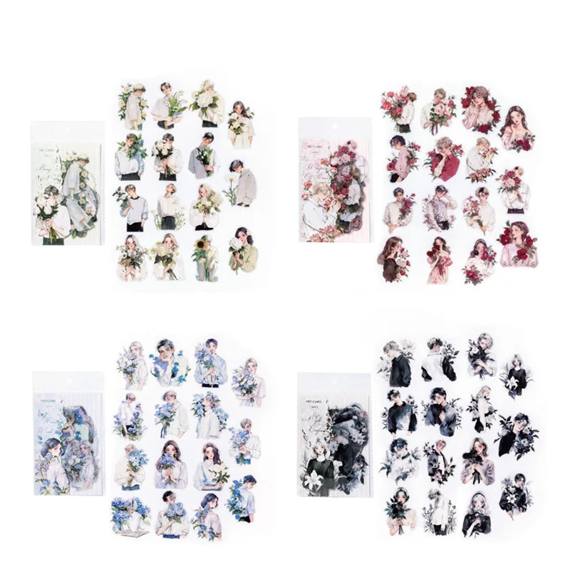Sticker Pack 30sheets/bag Rose Bouquet Fashion Stickers Scrapbook DIY & Journal Planner Decoration for Phone Case Notebook Qme