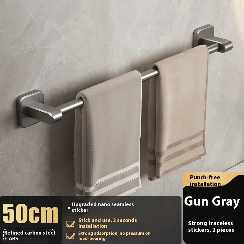 Two Layer Punch-free Towels Holder Bar Bathroom Storage Rack Towel Qme A3