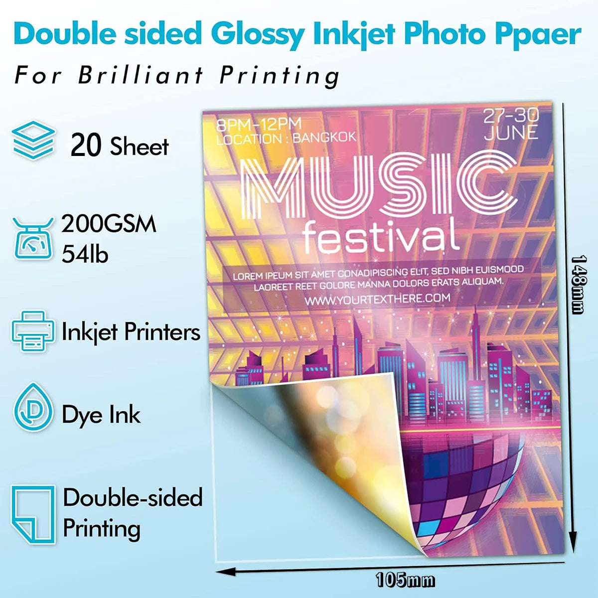 A6 Double-Sided Glossy Photo Paper, 5.83x4.13Inch,200GSM for Inkjet Printing Printer ,Photo ,Menus,DIY Postcards Home and Office Qme M-A6-DSG-20
