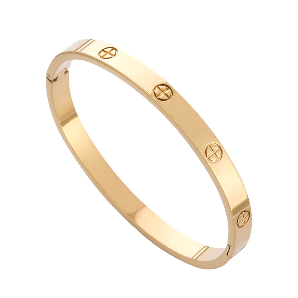 2PCS Colorful Shiny Zircon Stacked Bracelet Bangles High Quality Gold-plated Stainless Steel Jewelry Bracelet Bangles Set Gift Qme Gold Cross Bangle