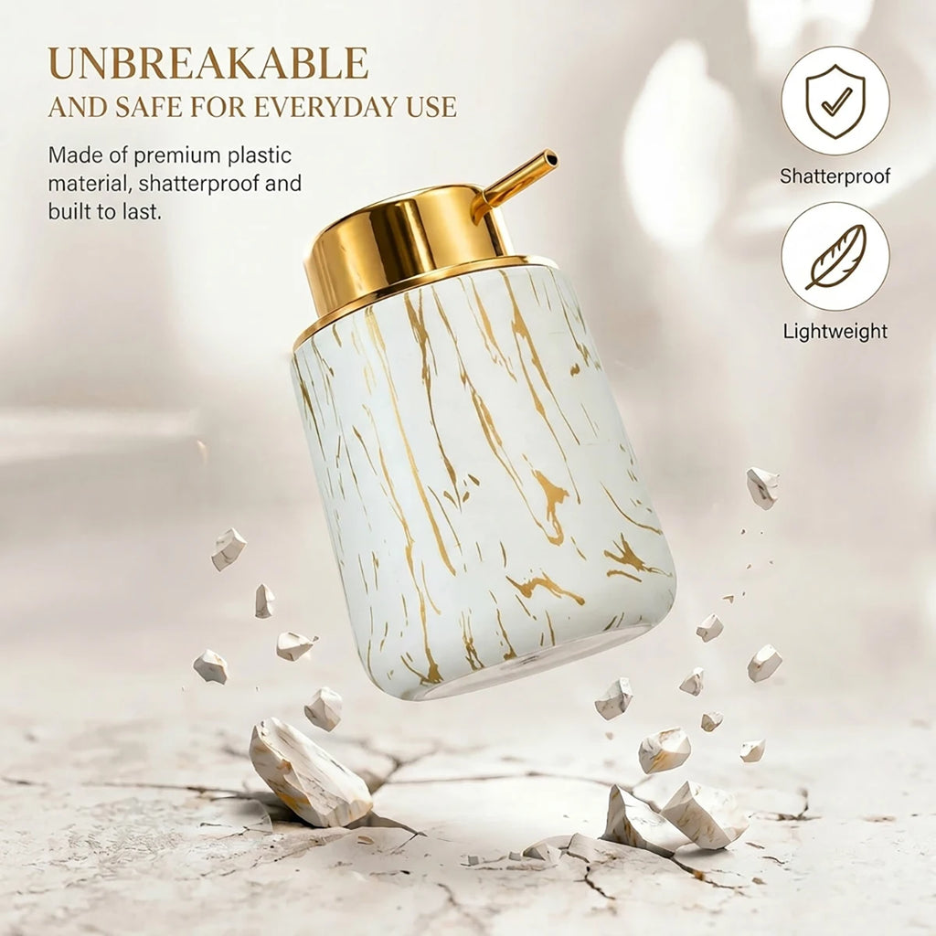 Luxury White Marble Bathroom Accessories Set Foaming Soap Dispenser Toothbrush Holder Unbreakable Plastic Gold Decor Vanity Set Qme