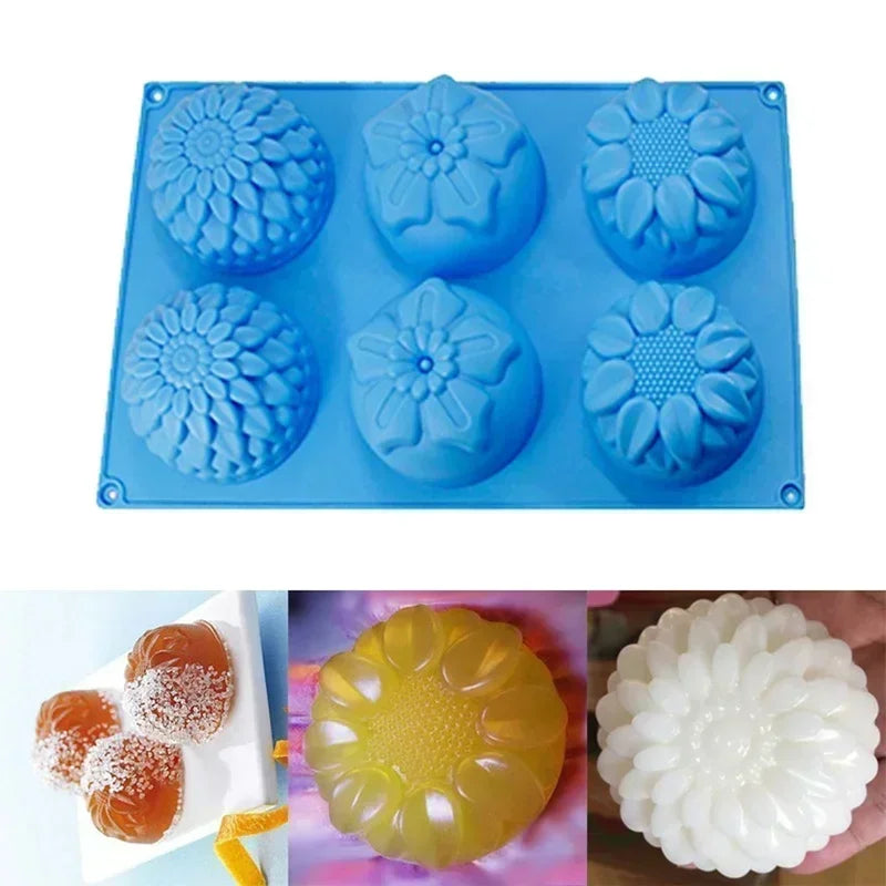 6 Holes Molds Flower Shaped Silicone DIY Soap Candle Cake Mold Crafts Accessories Kitchen Handmade Creative Silicone Molds Qme Random Color