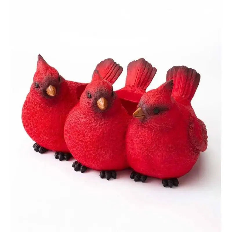 Cartoon Red Three Bird Flower Pot Succulent Plant Resin Flower Pot Home Decor Bird Flower Pot Ornament Creative Animal FlowerPot Qme