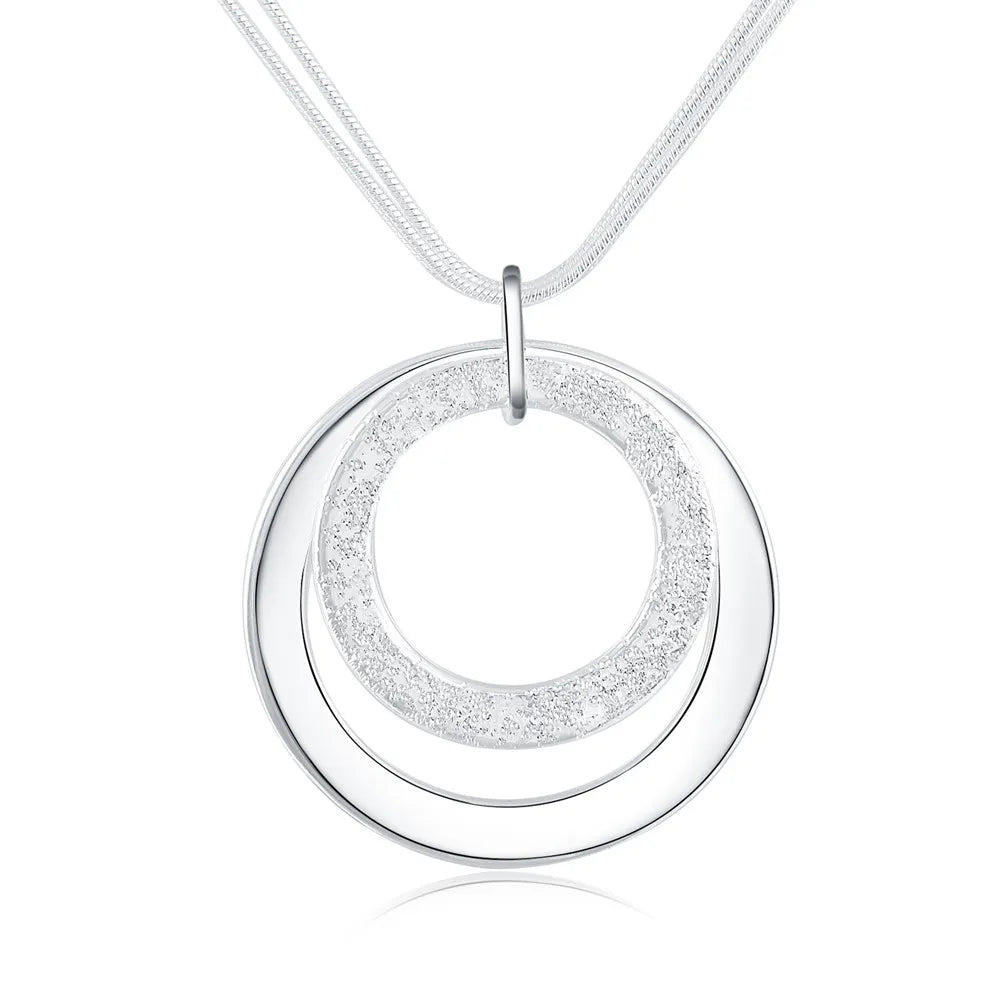 Charm Fashion 925 Sterling Silver Necklaces Classic Jewelry 18 Inches Chain circle Necklace for Women Party Christmas Gifts Qme