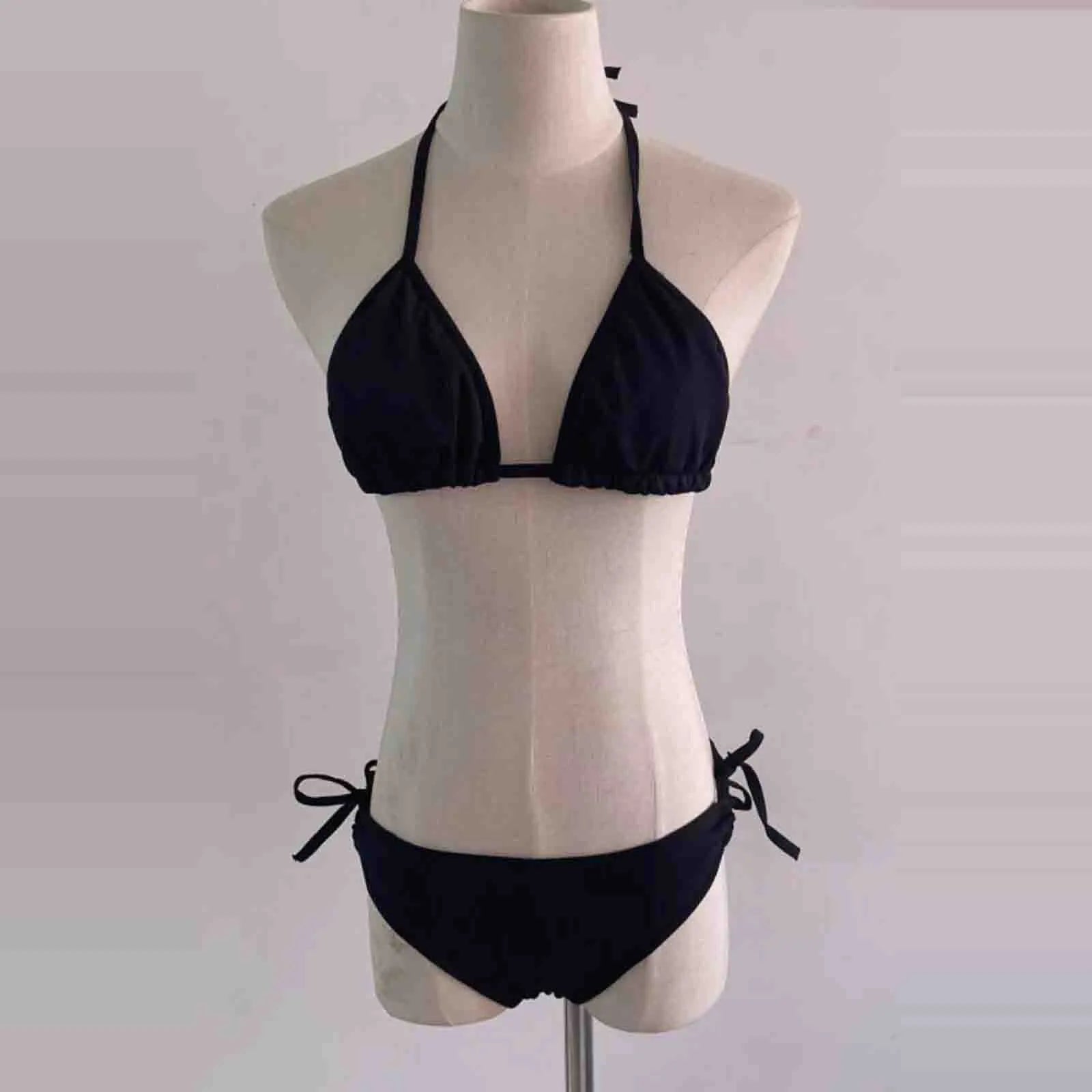 Sexy Women Bikini Brazilian Swimsuit Push-Up Bra Bikini Set Two Piece Swimwear Solid Color Lace Up Bathing Suit (No Padding) Qme