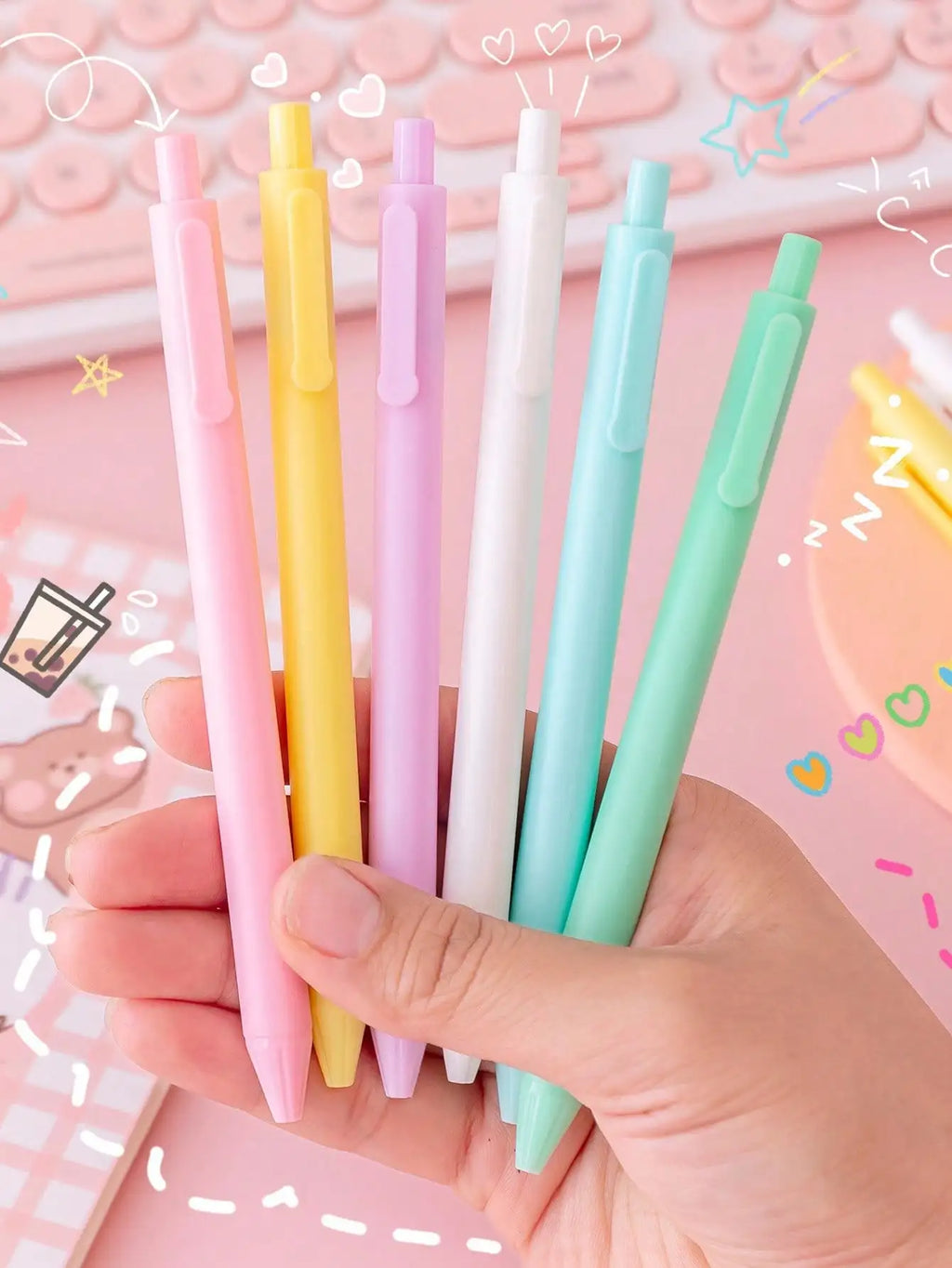6/12 Pcs Cute Macaron Retractable Gel Pens, 0.5mm,Quick Dry Black Ink Gel Pens, Aesthetic Pens for Journaling Fine Tip Pens Qme
