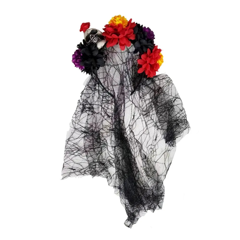 Artificial Flower Halloween Flower Headband Floral Black Veil Ghost Festival Headpiece Lightweight Photo Prop Qme Style 6