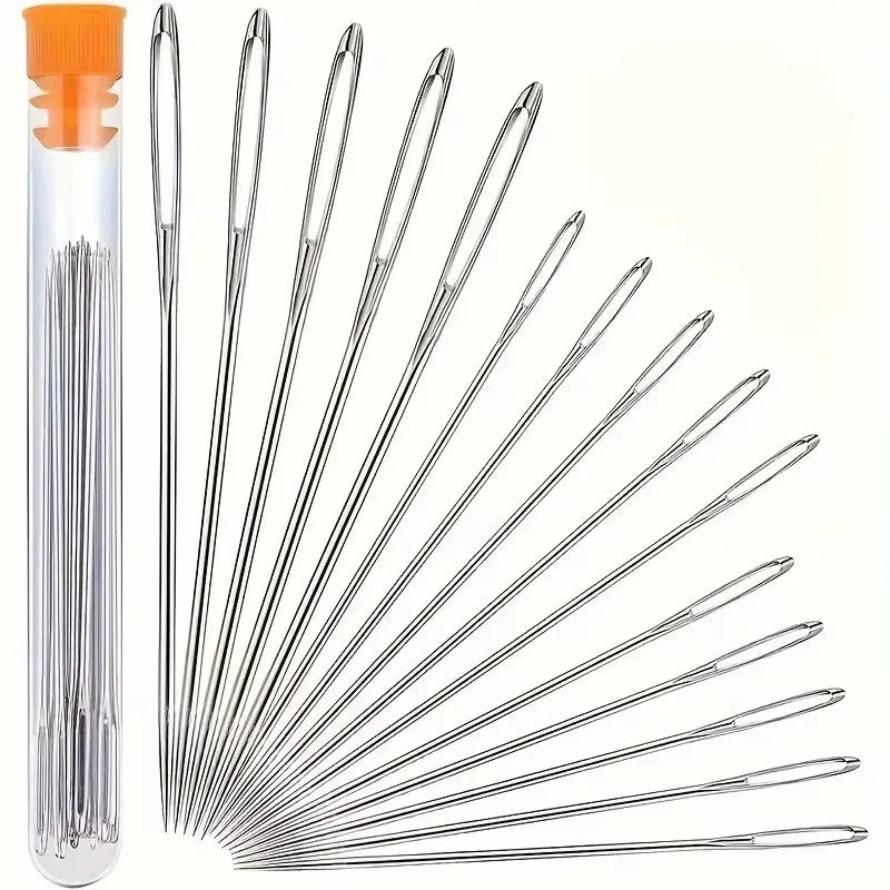 15PCS DIY Craft Tools Large Eye Needles Steel Embroidery Cross Stitch Knitting Yarn Sewing Hand Crochet Hook Set Kit Qme