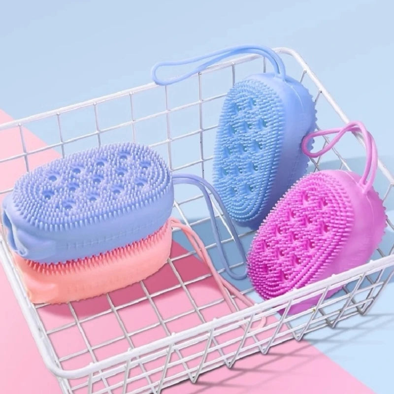 Silicone Shower Sponge Brush Wall Mounted Soap Bubble Bath Brush Double-Sided Massage Cleansing Brush Exfoliating Shower Sponge Qme