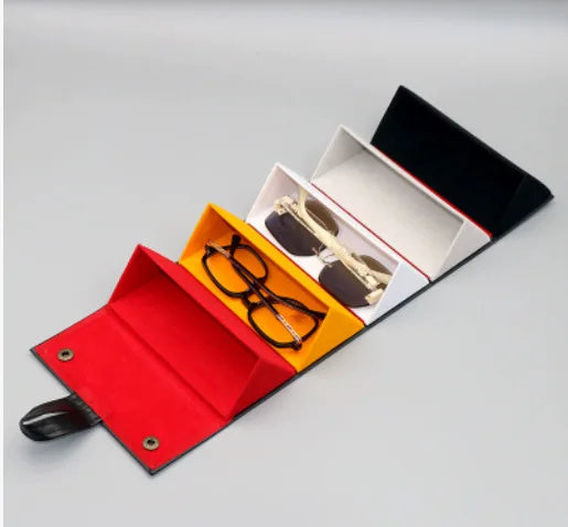 2-Piece Foldable Multi-Grid Eyeglass Case,Portable Multiple Sunglasses Organizer,Handmade Multi-Compartment Glasses Storage Box Qme flower 5Grid-2Pcs