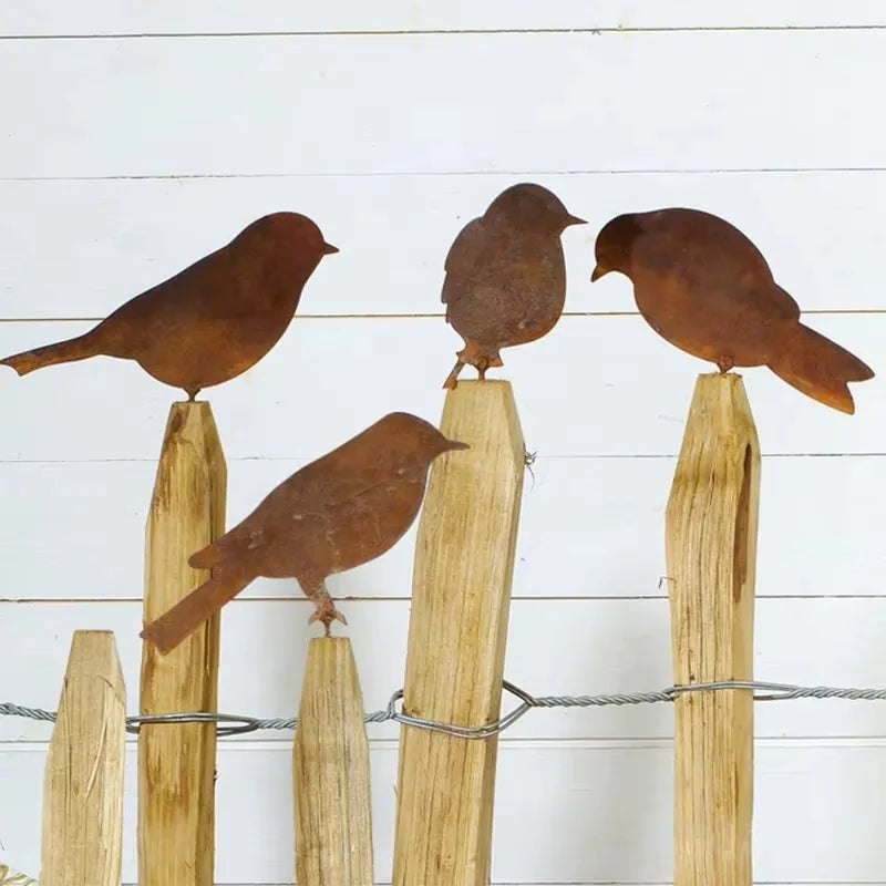 4Pcs Rusty Metal Bird Iron Decoration Outdoor Gardening Bird Shaped Crafts Fence Decor Retro Garden Decorations Birds Wholesale Qme