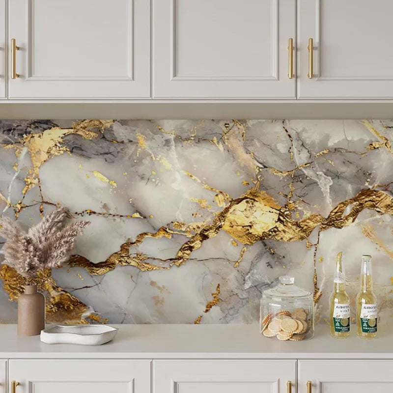 Modern Light Marble Kitchen Oil Proof Wall Sticker Anti Oil Waterproof Heat Resistant Self Adhesive Cabinet Film Qme
