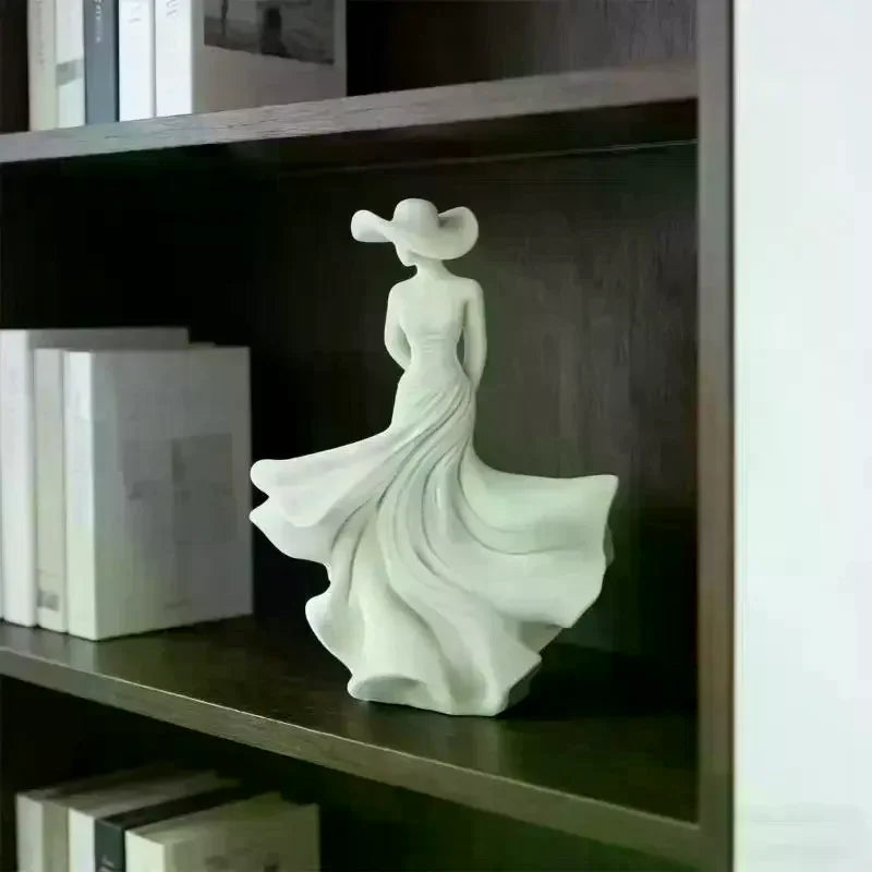 3D Ornament Figurine White Dancing Lady Statue Flowing Skirt Simple Console Living Room Decor Sculpture Gift For Women Girl Qme
