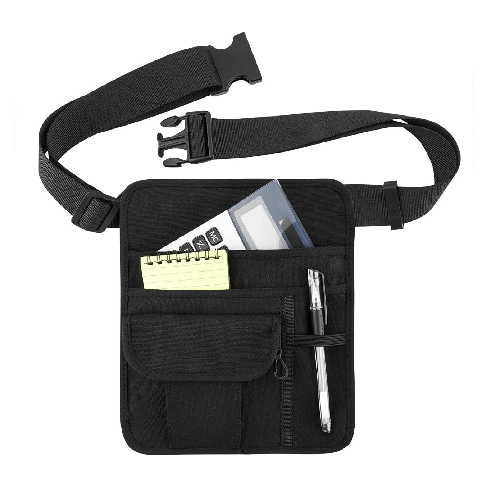 Black 5-pocket Apron Bag Waiter Waitress Restaurant Pocket Organizer Qme