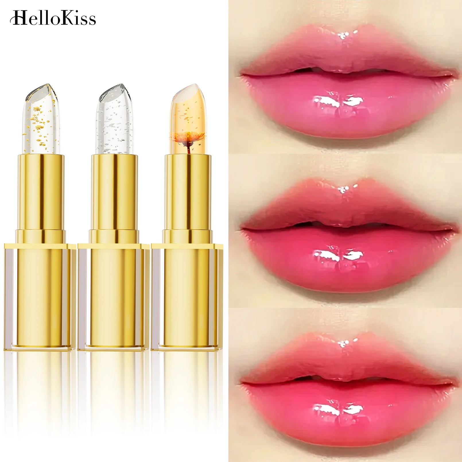 Jelly Gradient Lipstick, Cup Non-stick Gold Foil PH Color Changing Lip Balm, Long Lasting Hydrating Moisturizing Makeup Lipstick Qme