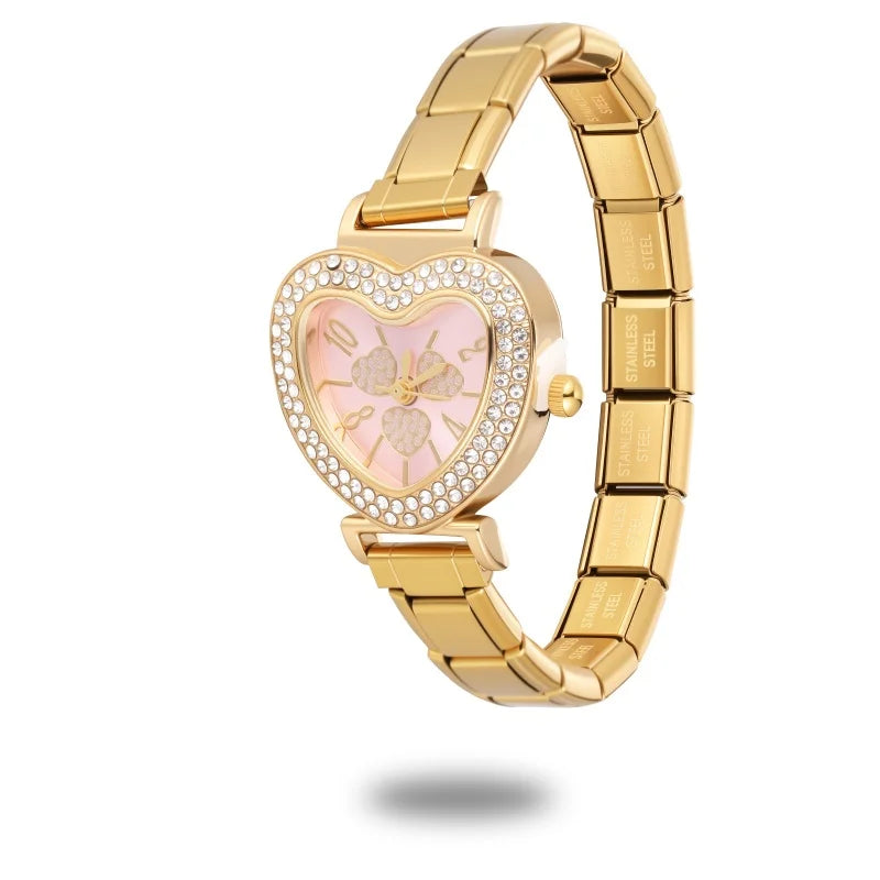2026 Wholesale Love Heart Oval Dial Watches Women's DIY 9MM Width Italian Elastic Charm Stainless Bracelet Bangle Jewelry Gift Qme Style 4