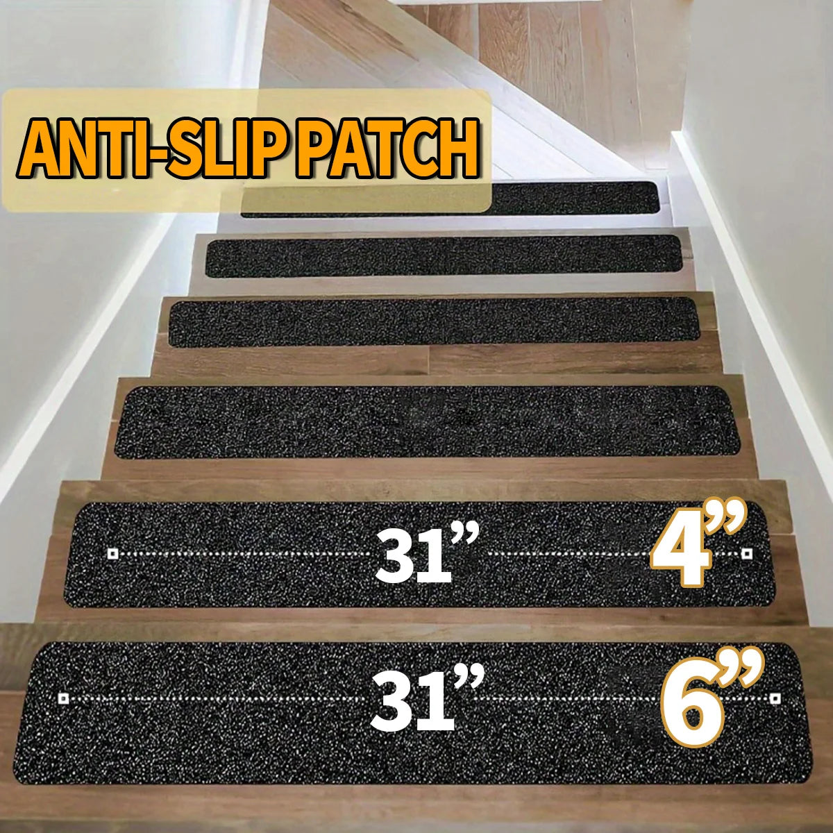 Non Slip Outdoor Stair Treads Black Pre-Cut Anti Slip Grip Tape Non Skid Heavy Duty Traction Adhesive Step Stripes Qme