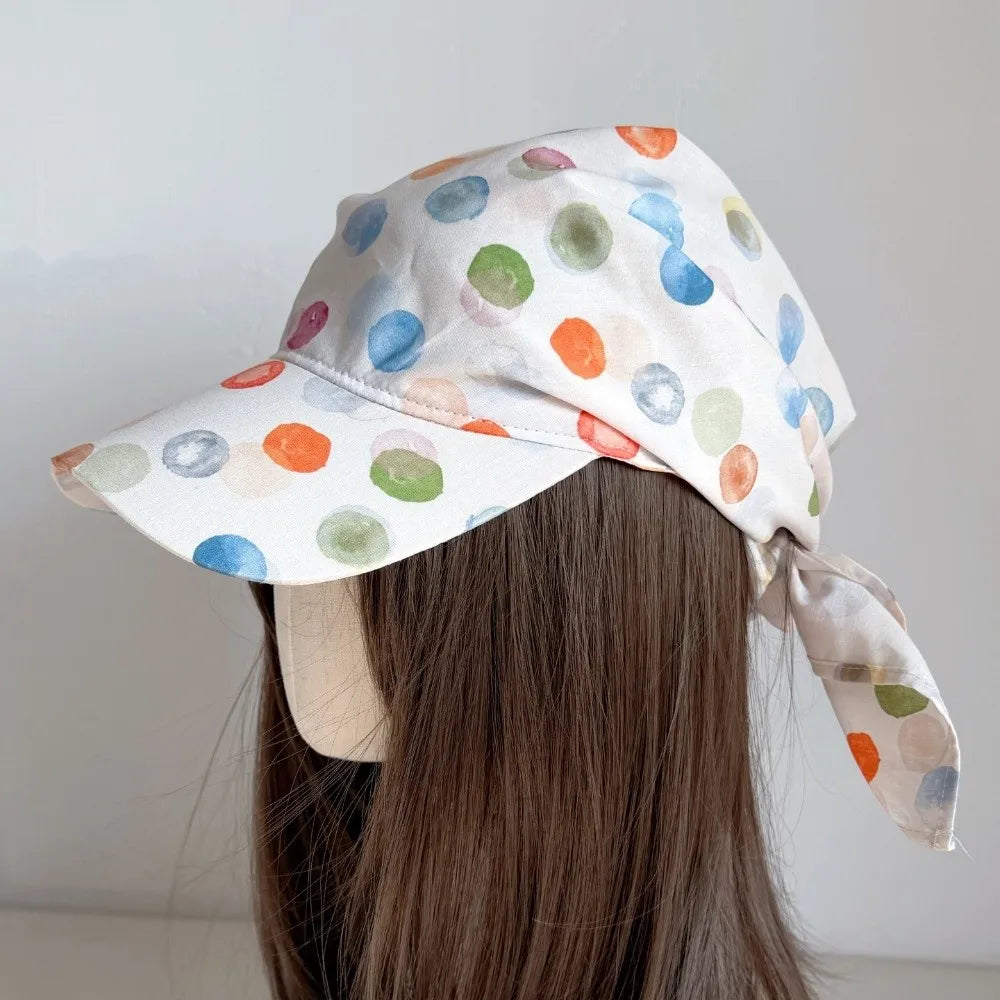 Adjustable Polka Dot Headscarf Cap Star Printed Elegant Colorful Sun Baseball Cap Lightweight Breathable Turban Hat Qme Colorful Polka Dot
