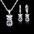 New Gift Set Real 925 Sterling Silver Color with White Stone Cubic Zirconia Dangle Earring Pendant Necklace Woman Jewelry Set Qme Default Title