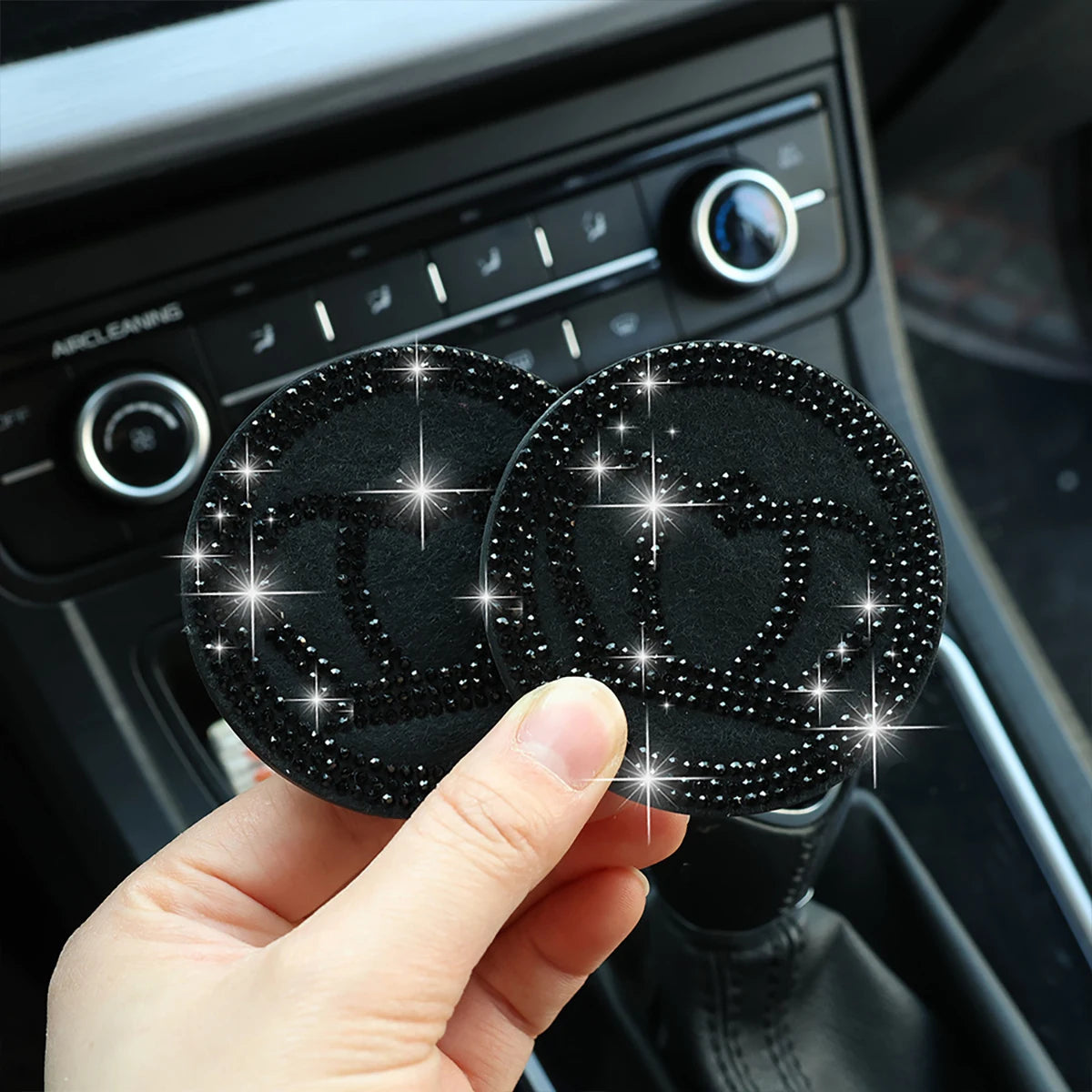 2 Diamond Inlaid Car Water Cup Pads Anti Slip Interior Decoration Qme black