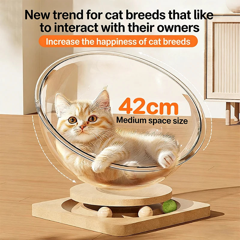 Solid Wood Acrylic Turntable Cat House Condo Space Capsule Nest Pet Qme
