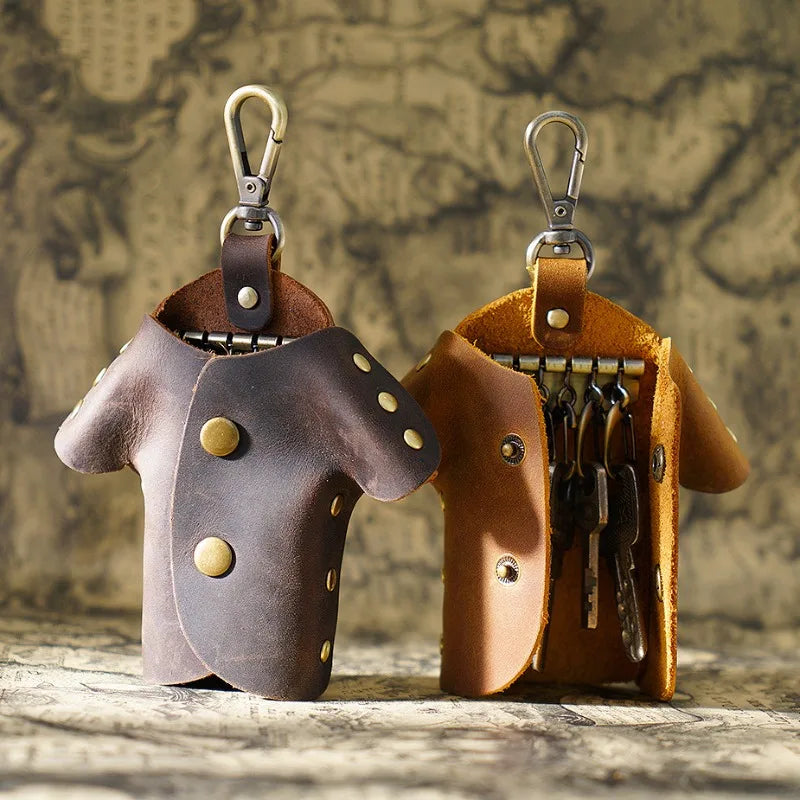 Stylish Crazy Horse Leather Key Case Compact Waist-hung Bag Perfect Qme