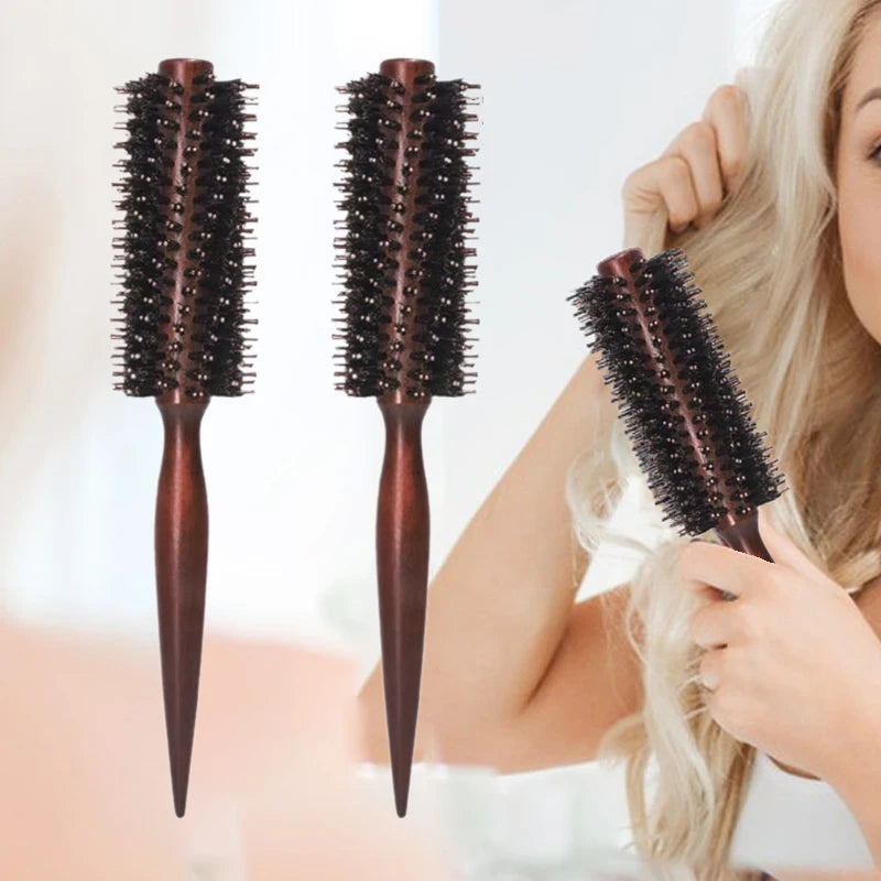 10 12 14Rows Anti Static Wood Boar Bristle Hair Round Brush Dryer Qme