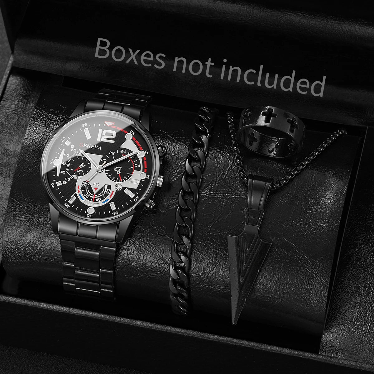 4 pieces/set of men's fashionable business watches, casual quartz watches with calendar and jewelry set, men's watches Qme 4
