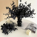 3 Black Leaf Simulated Leaves Single Branch 4 Forks Eucalyptus Qme black
